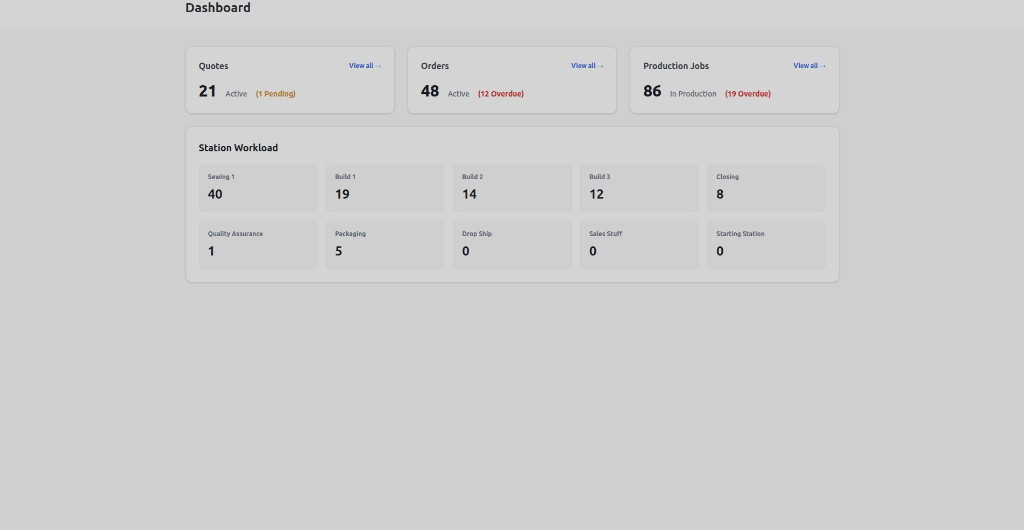 QView dashboard with quotes, orders, and station workload